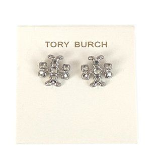NEW Tory Burch Roxanne Crystal & Resin Logo Earrings Card w Dust Bag